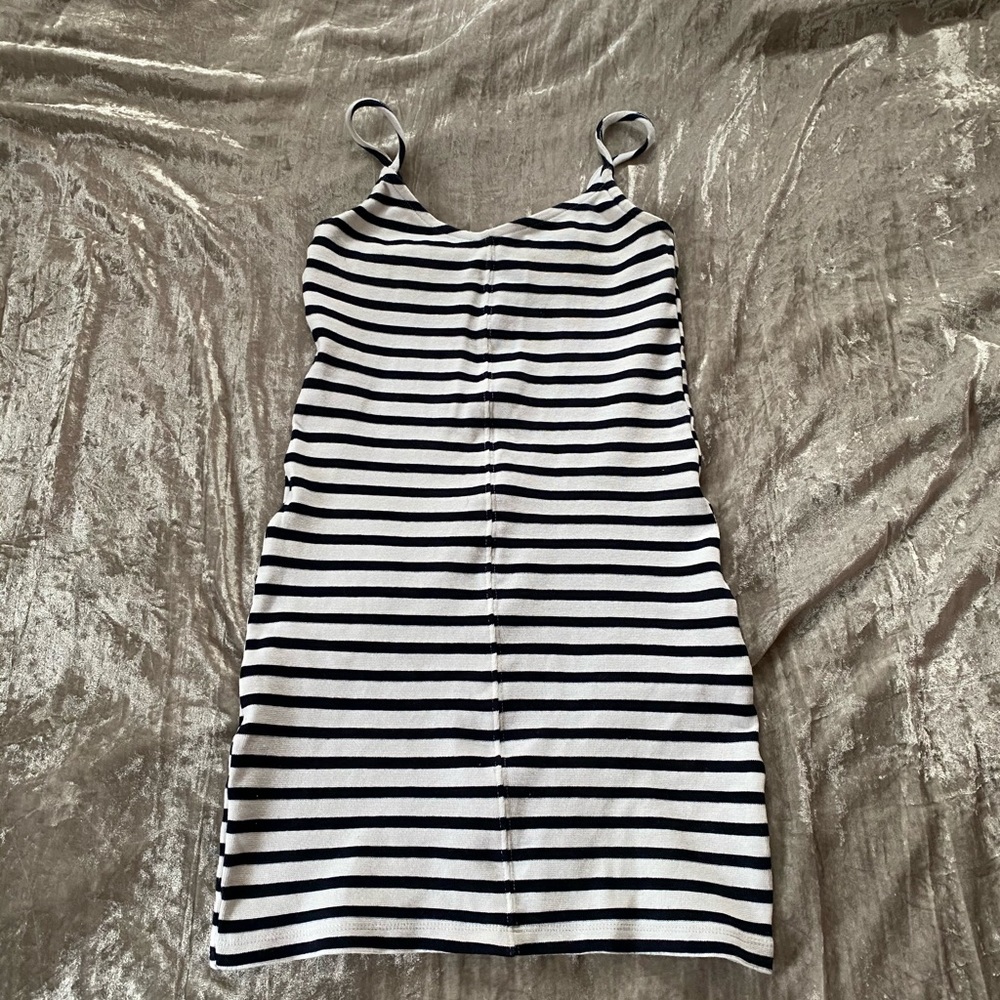 Topshop black and white striped mini dress